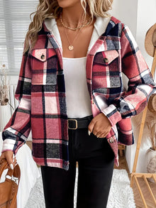 Karo | Kapuzenjacke mit Karomuster und Fleece-Futter – Leuchtendes Rot