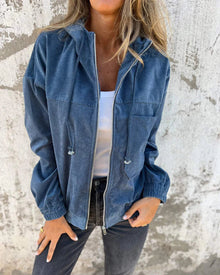 NOYA | Cord-Kapuzenjacke mit Reißverschluss – Blau