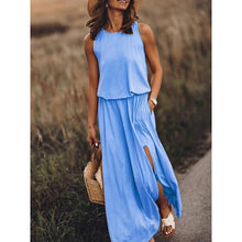 Ärmelloses Maxikleid | Fließender Stoff | Femininer Stil – Blau
