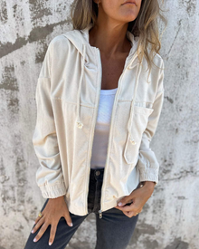 Ella | Damen Cord-Kapuzenjacke – Corduroy Hoodie Jacke – Weiß