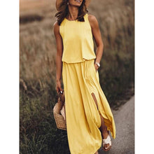 Ärmelloses Maxikleid | Fließender Stoff | Femininer Stil – Gelb