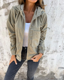 Ella | Damen Cord-Kapuzenjacke – Corduroy Hoodie Jacke – Grün