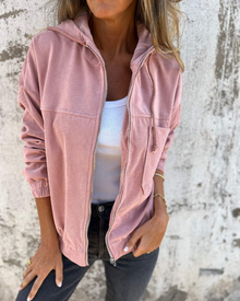 Ella | Damen Cord-Kapuzenjacke – Corduroy Hoodie Jacke – Rosa