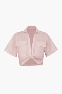 Janice | Stylisches Kurzarm Crop Shirt mit kragen – Rosa