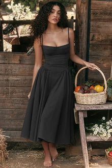 Celine - Midikleid ärmellos mit Korsettpassform – Schwarz