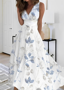Kathryn - Stilvolles Maxikleid mit Blumenmuster für Damen – Hellblau