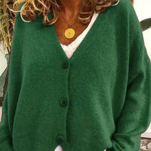 Birgit | Damen Freizeit-Strickjacke mit V-Ausschnitt und Knöpfen – Dunkelgrün