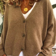 Birgit | Damen Freizeit-Strickjacke mit V-Ausschnitt und Knöpfen – Khaki