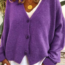 Birgit | Damen Freizeit-Strickjacke mit V-Ausschnitt und Knöpfen – Lila