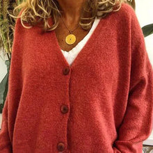 Birgit | Damen Freizeit-Strickjacke mit V-Ausschnitt und Knöpfen – Mandarine-Orange