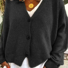 Birgit | Damen Freizeit-Strickjacke mit V-Ausschnitt und Knöpfen – Schwarz