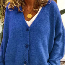 Birgit | Damen Freizeit-Strickjacke mit V-Ausschnitt und Knöpfen – Blau