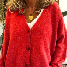 Birgit | Damen Freizeit-Strickjacke mit V-Ausschnitt und Knöpfen – Rot