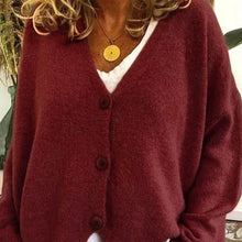 Birgit | Damen Freizeit-Strickjacke mit V-Ausschnitt und Knöpfen – Burgund