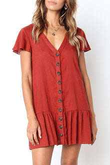 Fátima® | Lockeres Freizeitkleid mit V-Ausschnitt – Rot
