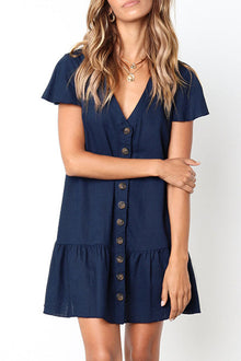 Fátima® | Lockeres Freizeitkleid mit V-Ausschnitt – Blau