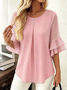 Hurley – Bluse Mit Rundhalsausschnitt Und Transparenten Rüschenärmeln – Rosa