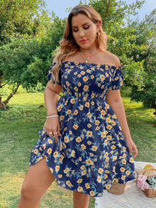 Zoey-Kleid mit Blumenmuster, Rüschen und Volants – Marineblau