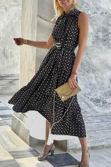Freya® | Bedrucktes Kleid mit Stehkragen und Kuchenrock – Schwarz