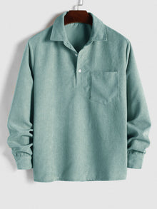 Herren Corduroy Langarmhemd mit halber Knopfleiste – Hellblau
