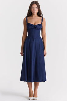 Merle - Midikleid mit tailliertem Oberteil und ausgestelltem Rock | Minikleid mit Spaghettiträgern – Marineblau