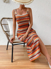 Strick-Maxikleid | Ärmellos & Figurbetont | Boho-Design – Mehrfarbig