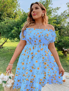 Zoey-Kleid mit Blumenmuster, Rüschen und Volants – Babyblau