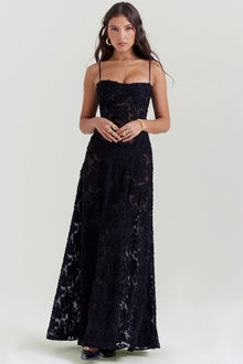 Corsalina™ – Damen Maxikleid Sommer mit Eleganter Corsage – Schwarz