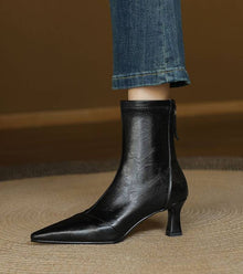 Sanduni - Leder Stiefelette Mit Mittlerem Absatz – Schwarz