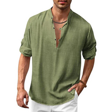 Herren Langarm Shirt mit V-Ausschnitt | Lockeres Freizeithemd mit Knöpfen – Grün