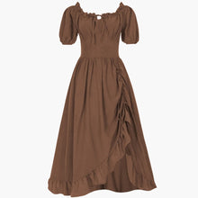 Oktoberfest Dirndl Kleid 2025 mit Rüschen für Damen – Kaffee