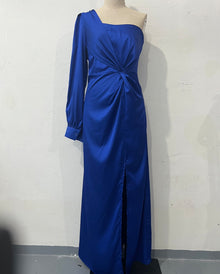 Helena - Elegantes One-Shoulder-Kleid mit Schlitz für Damen – Blau