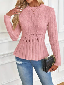 Bellie - Grob Gestrickter Pullover Mit Rundhalsausschnitt – Rosa