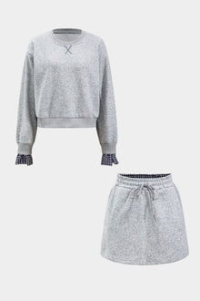 Elsa | Zweiteiliges Sweat-Set mit karierten Details – Grau
