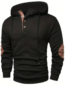 Alejandro – Strukturiertes Kapuzensweatshirt mit Kontrastfarbenen Ellbogenpatches – Schwarz