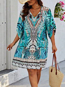 Weinlese | inspiriertes Kleid mit Zufallsmuster – Blau
