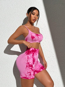 Olivia - Sportlicher Cami BH und Shorts Set Batik Design für Yoga – Rosa