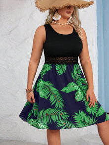 Riley | Ärmelloses Sommerkleid mit Blumen- und Blättermuster – Blau