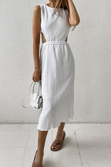 Lorena® | Ärmelloses Midikleid mit Ausschnitten – Weiß