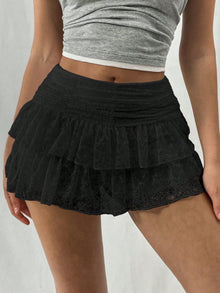 Damen Texturierte Mehrlagige Mini Röck – Schwarz