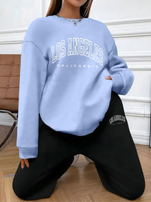 Vintage "Los Angeles" Print Pullover & Jogginghose Outfit Für Damen | Perfekt für Herbst/Winter – Hellblau+schwarz