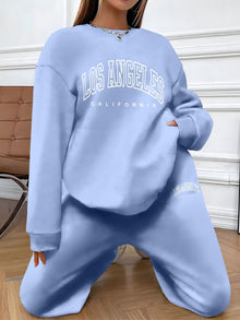 Vintage "Los Angeles" Print Pullover & Jogginghose Outfit Für Damen | Perfekt für Herbst/Winter – Hellblau