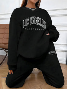 Vintage "Los Angeles" Print Pullover & Jogginghose Outfit Für Damen | Perfekt für Herbst/Winter – Schwarz