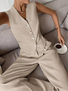 Zweiteiliges Set mit Weste & weiter Hose – Modern, Luftig & Smart – Khaki
