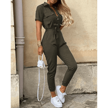 Jumpsuit mit Streifen | Taillengürtel | Dynamischer Freizeitstil – Armee grün