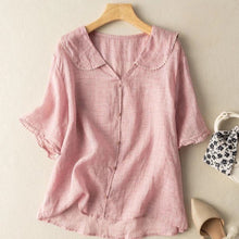Eva | Bogenkragen Knopfdetail Bluse – Rosa