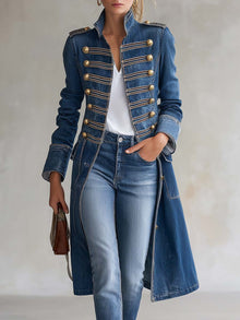 Latia – Langarmmantel Mit Stehkragen – Blau