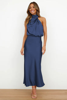 Theodosia - Drapiertes Maxikleid – Marineblau
