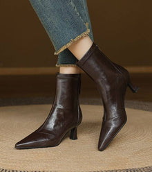 Sanduni - Leder Stiefelette Mit Mittlerem Absatz – Braun