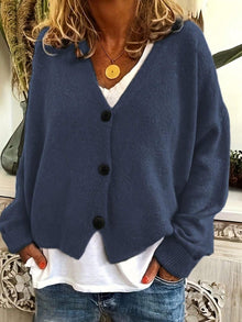 Strickjacke für Damen, Dicker Strick und lässiger Schnitt - Elvarine – Dunkelblau